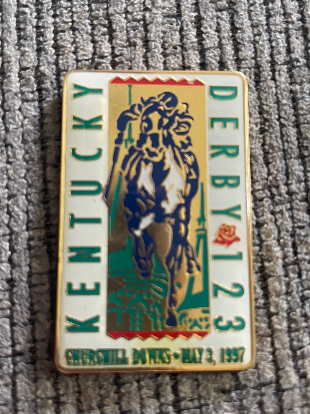 Kentucky Derby 123 Commemorative Enamel Magnet from May 3, 1997- Green/Gold/Blue
